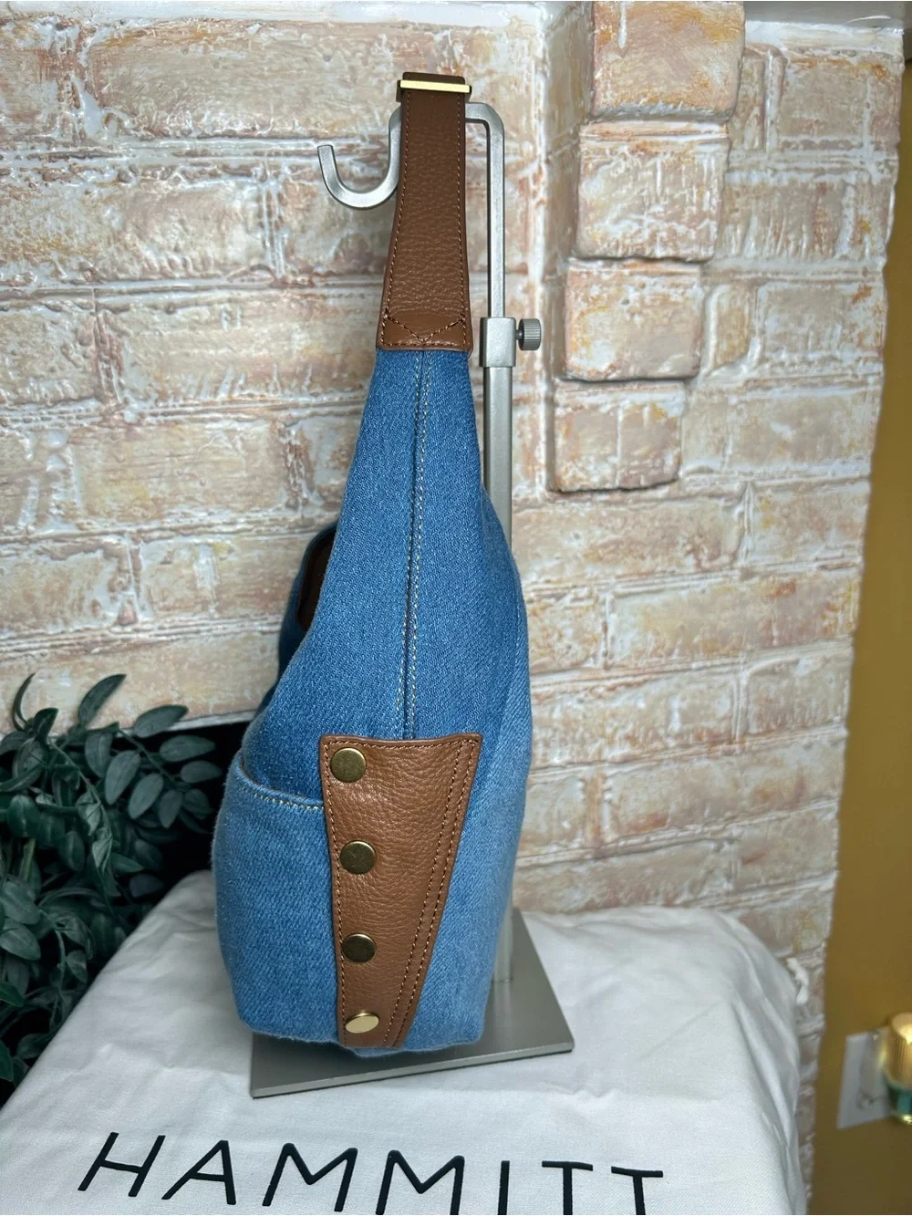 HAMMITT Tom Medium Hobo Bag Silverlake Denim Leather NWT Old Money Quiet Luxury